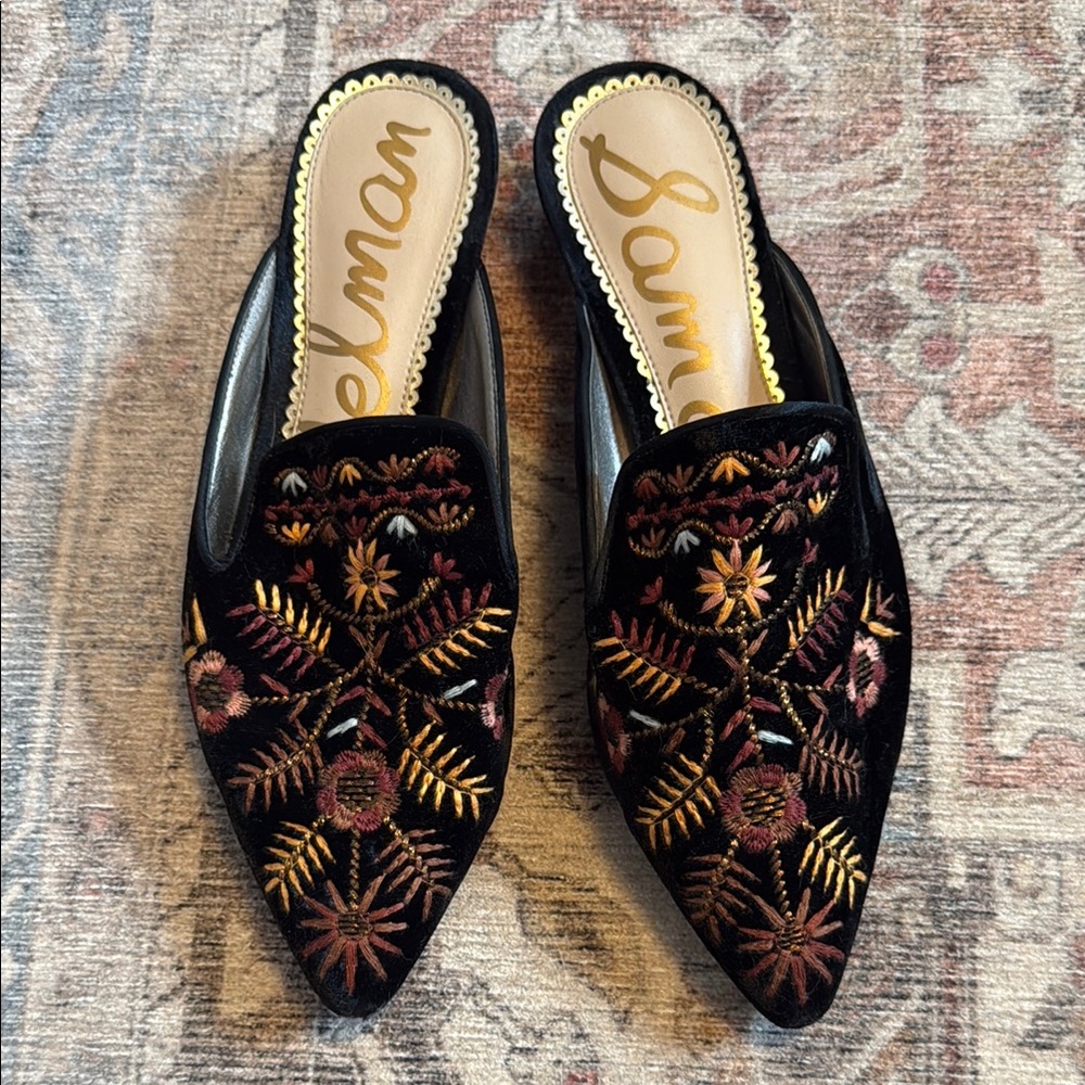 Sam Edelman Black Embroidered Women's Mules